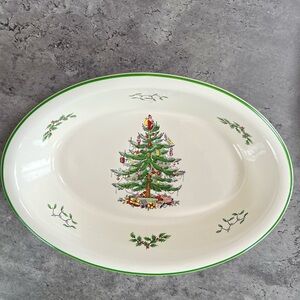 SPODE Christmas Tree Oval Rimmed Dish